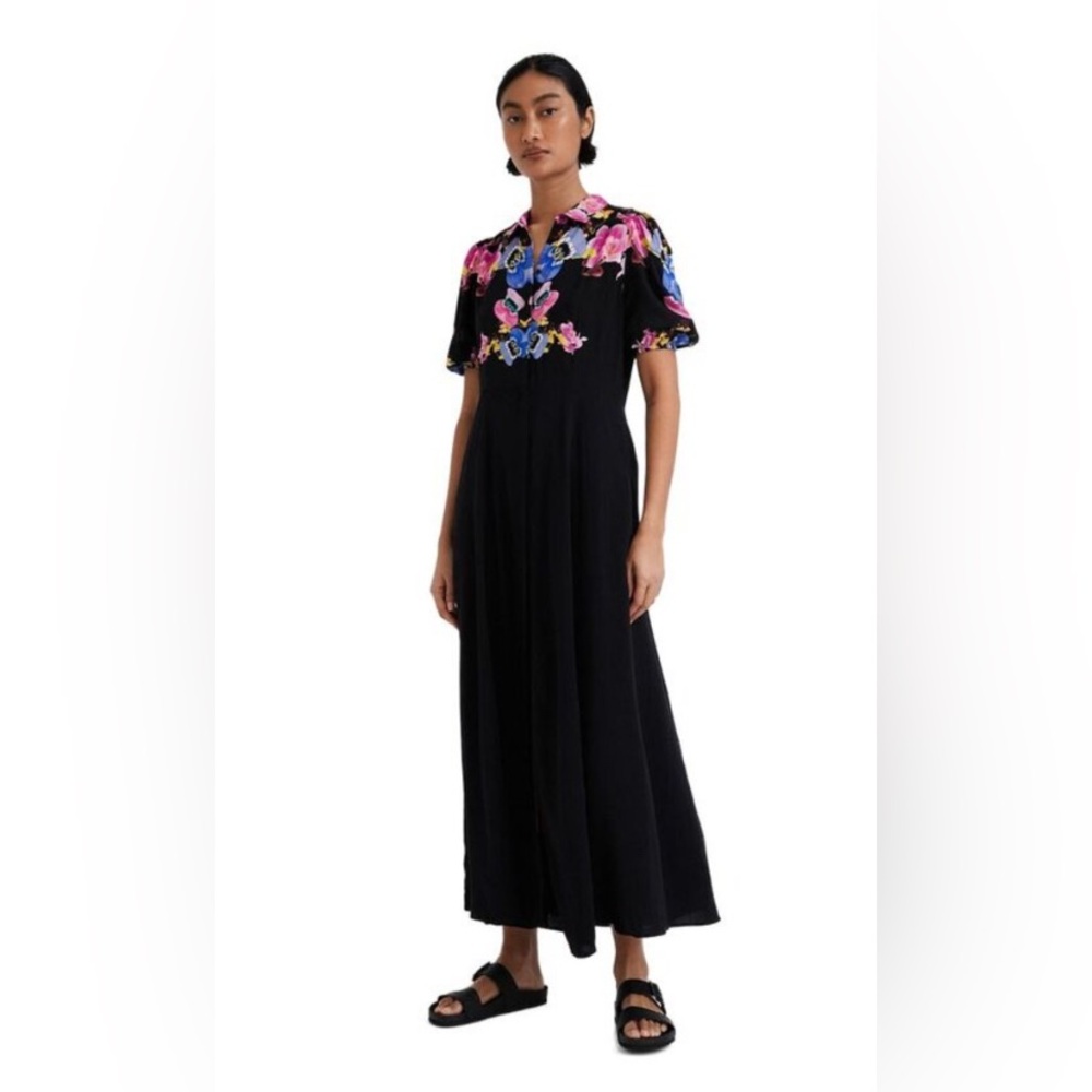 DESIGUAL GRENOBLE CHRISTIAN LACROIX FLORAL ORCHID SHIRT MODERN XL ART MAXI DRESS